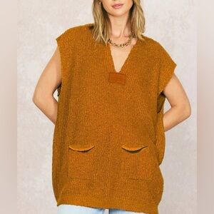 ILLA ILLA Tunic Patch‎ Pocket Sweater Vest in Camel